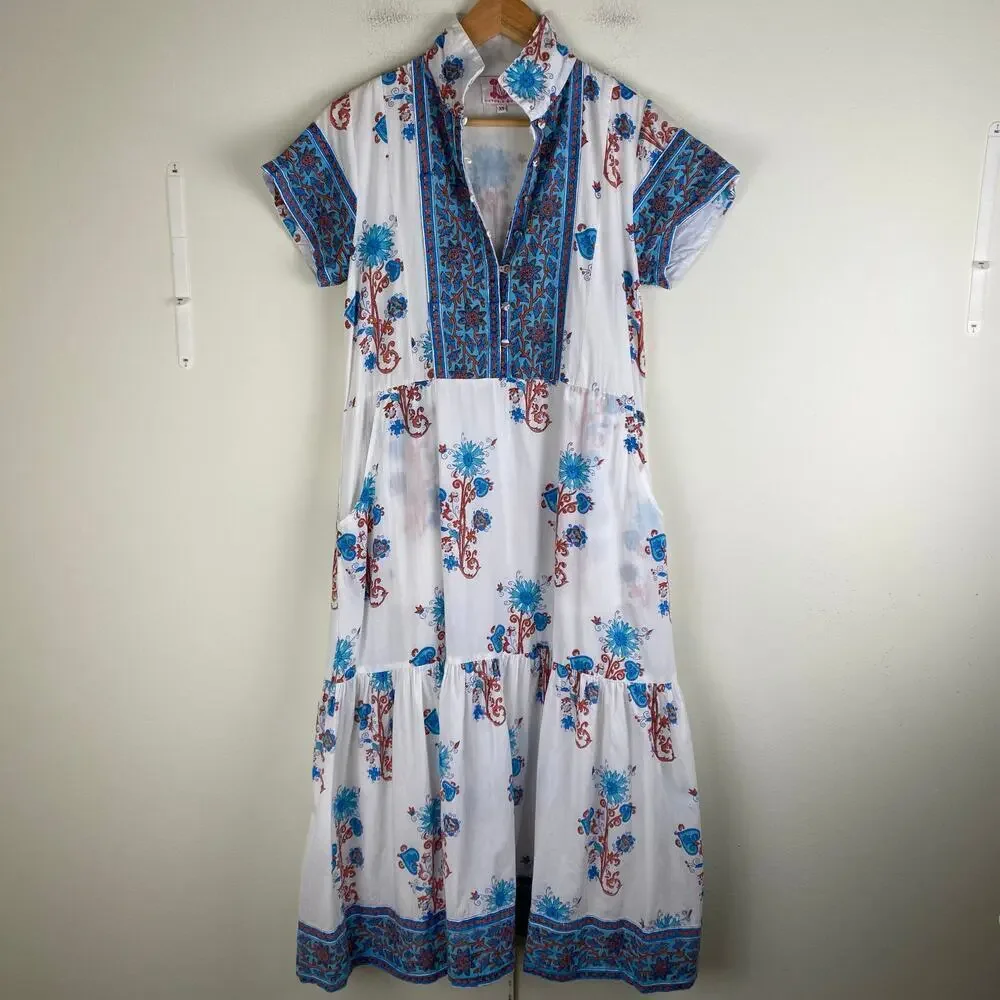 Victoria Dunn Folly Rosa Blockprint Midi Dress Size XS - Picture 8 of 15